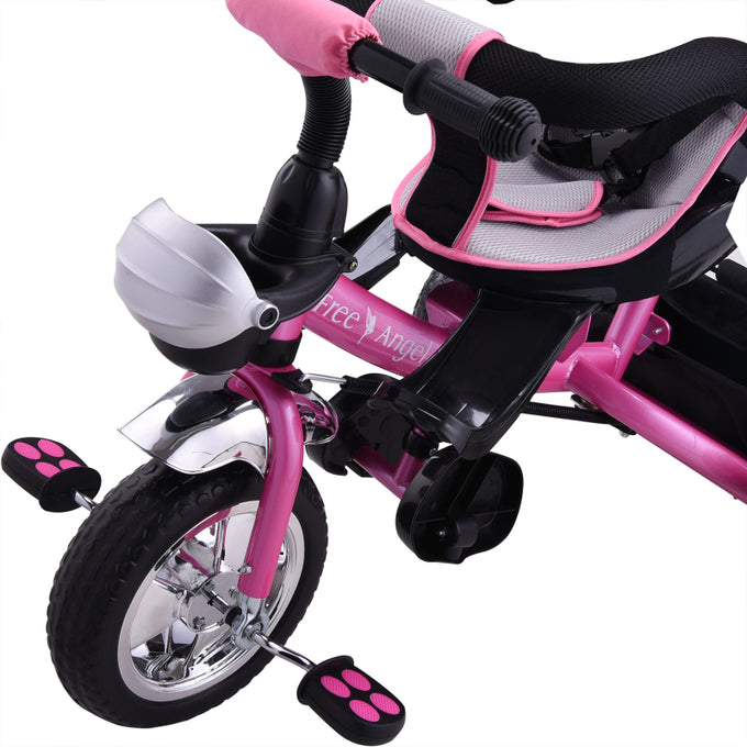 Kinderfiets/driewieler - Roze - Duwstang - klapdak - opklapbare voetsteun - incl. mandje