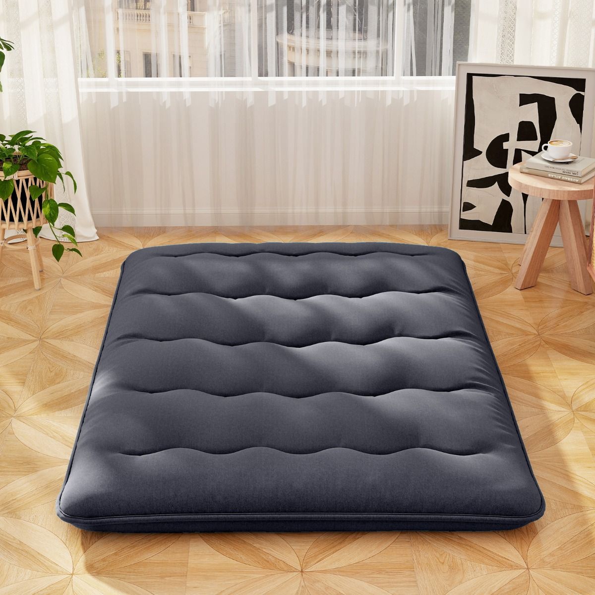 Coast Comfortabele Japanse Futonmatras Zwart – 140 x 200 cm – Met Wasbare Hoes en Draagtas