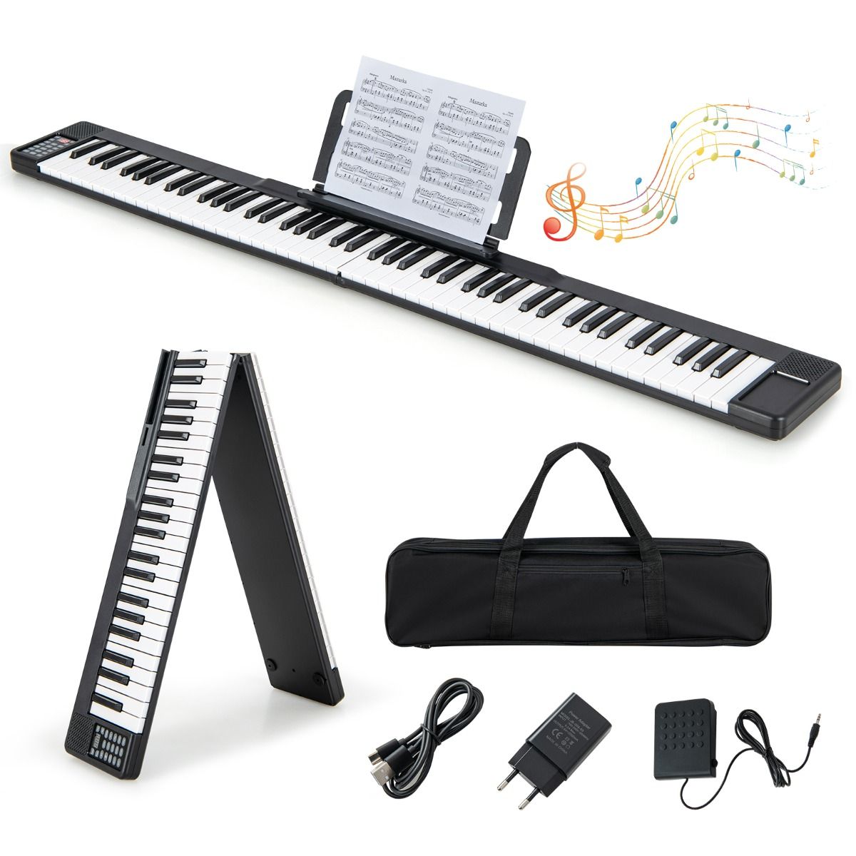 Coast opvouwbare e-keyboard opvouwbaar met 88 verlichte toetsen digitaal toetsenbord digitaal toetsenbord zwart