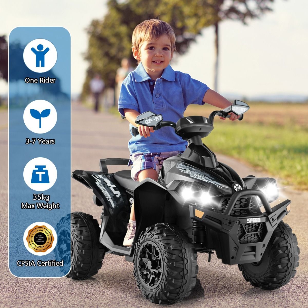 Coast Elektrische kinderquad - met muziek, claxon en LED-koplamp - zwart