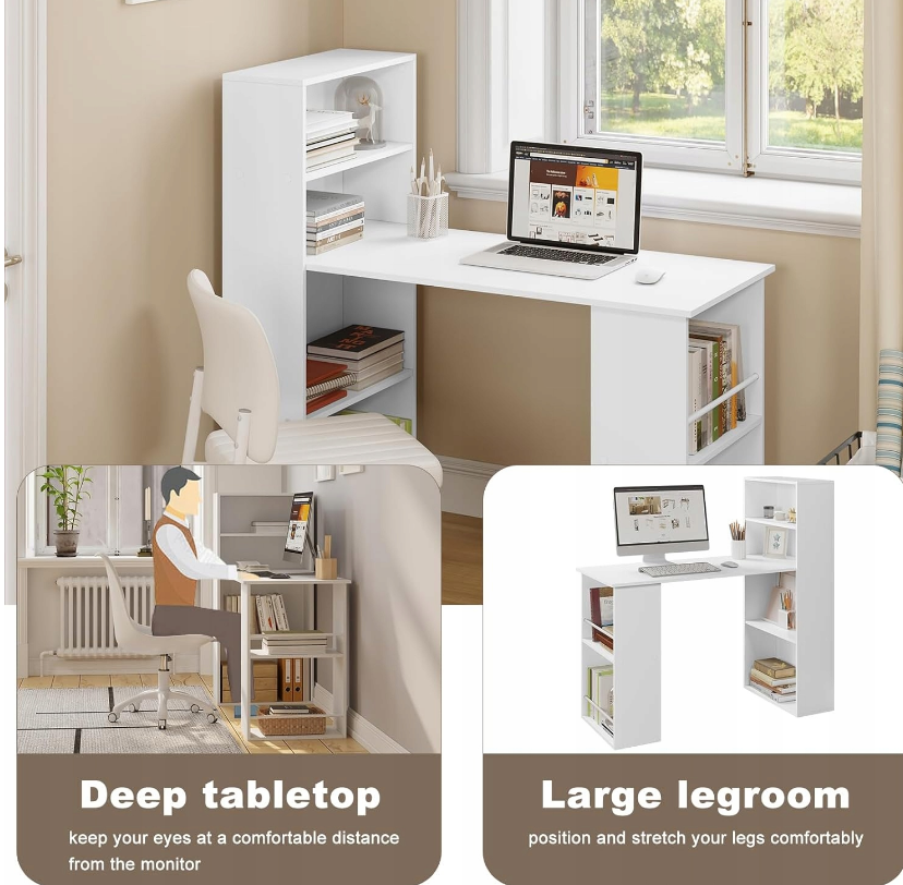 WOLTU Bureau 122 x 55 x 120 cm - Met 6 Planken - MDF - Wit