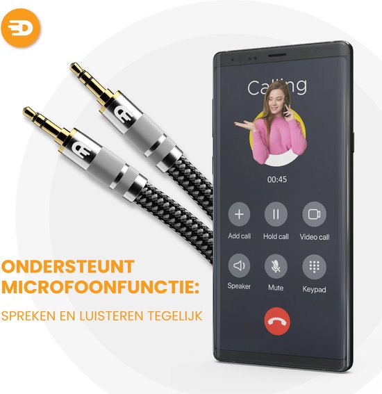 Premium AUX Kabel 3.5 mm - Nylon Audiokabel - Verguld - Mannetje naar Mannetje - Zilver - 3 meter