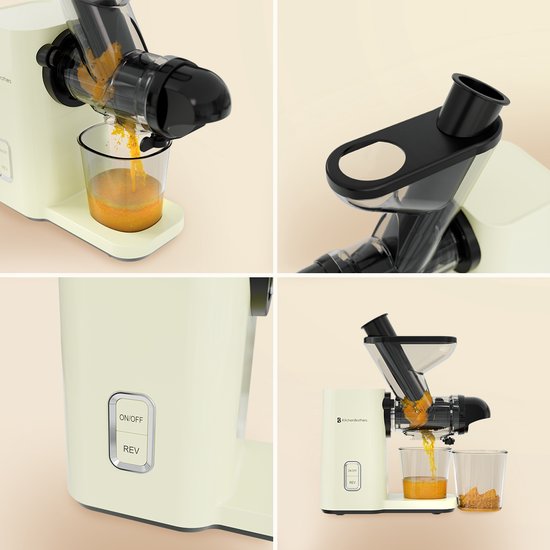 KitchenBrothers Slowjuicer - Mini Juicer - Groenten en Fruitpers - 40 mm en 50 mm invoer - 400 ml - Campagne