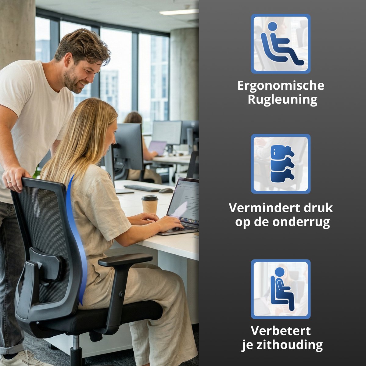 Backerz Low Mesh Bureaustoel Zwart - 51 cm Zitdiepte - Ergonomisch - Tot 140 kg