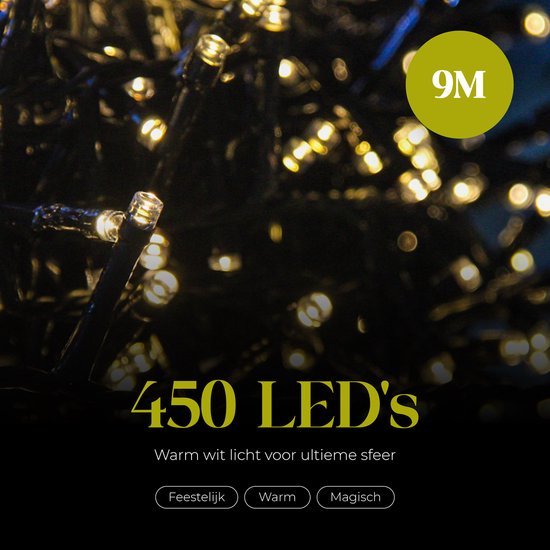Giftmas Kerstboomverlichting - Kerstverlichting Buiten - 9M Clusterverlichting - 450 Warm Witte LED’s - Binnen en Buiten - Warme Sfeerverlichting