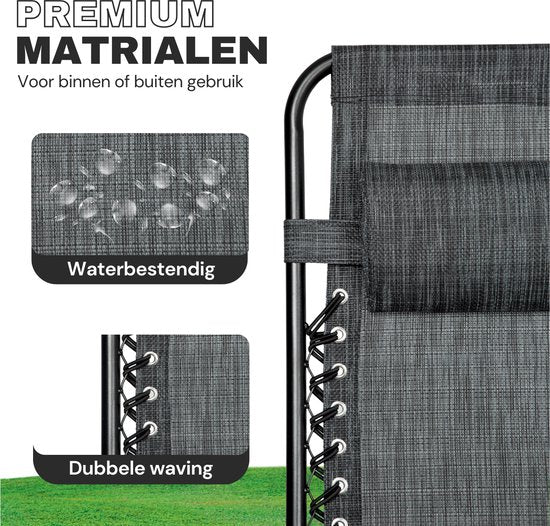 Vaive Luxe Tuinstoelen Duoset - Verstelbare Tuinstoel en Ligstoel - 30°-90° Verstelbaar - Tuin - Metaal - Zwart