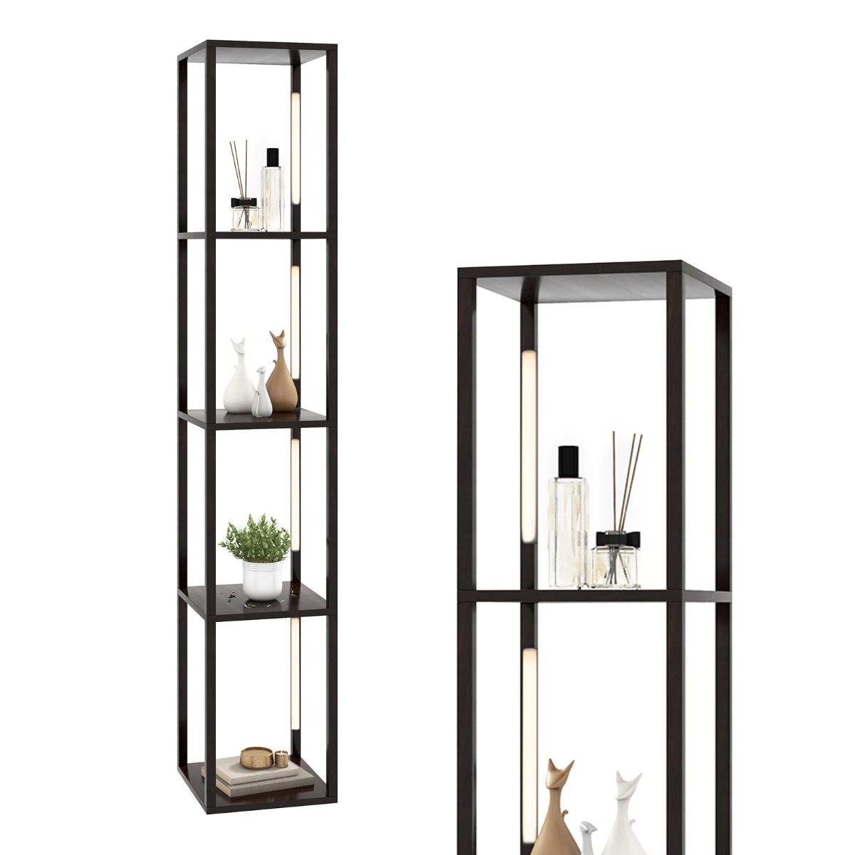 Coast Vloerlamp met Opbergrekken - 3-traps dimbare LED-verlichting - 4 planken - bruin - 163 cm