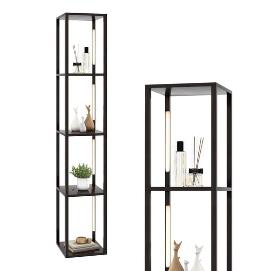 Coast Vloerlamp met Opbergrekken - 3-traps dimbare LED-verlichting - 4 planken - bruin - 163 cm
