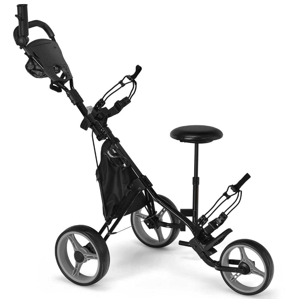 Coast Golftrolley met Parapluhouder en Stoel - 130 x 75 x 120 cm - Grijs / Zwart