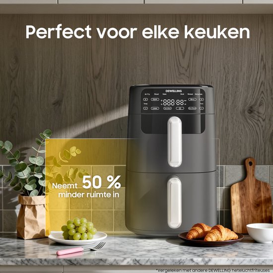 Airfryer met dubbele laag - 2700W Krachtig Vetvrij Frituren - 10L Heteluchtfriteuse met dubbele lade en verticale constructie bespaart 50% ruimte - 6 programma's - Grote capaciteit voor thuisgebruik - Inclusief Receptenboek