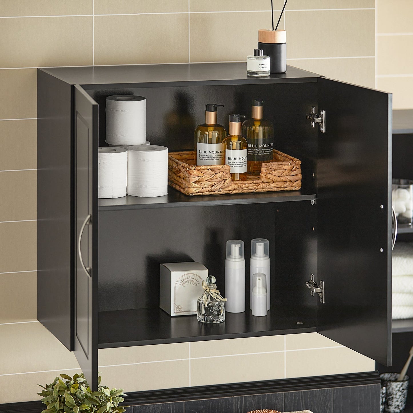 SoBuy Wandkast met 2 Deuren - 60x30x60 cm - Zwart - Verstelbare Plank