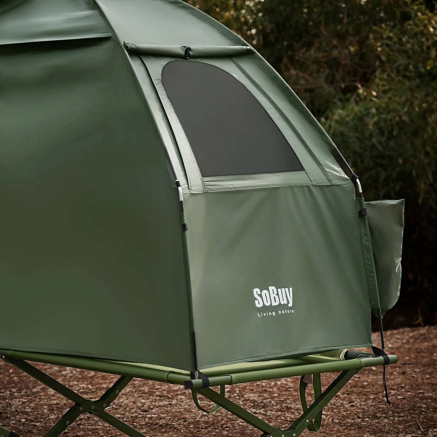 SoBuy OGS32-II-GR Campingtent 1-Persoons Donkergroen – 2-in-1 met Lamphaak en Schoenenopbergvakken 193×161 cm