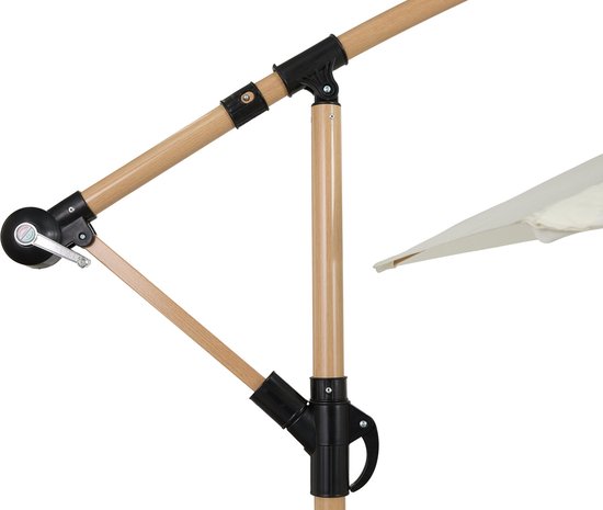 Zwevende / Hangende Parasol - Creme - 300 cm breed - 250 cm Hoog - Houtlook - incl. hoes