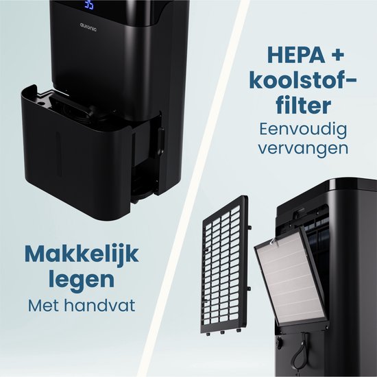 Auronic Luchtontvochtiger en Luchtreiniger - Better Plus Series - Ontvochtigt 12L per dag - 5L Waterreservoir - Slaapkamer, Badkamer, Woonkamer en Kantoor - Vochtvreter voor in Huis - Zwart