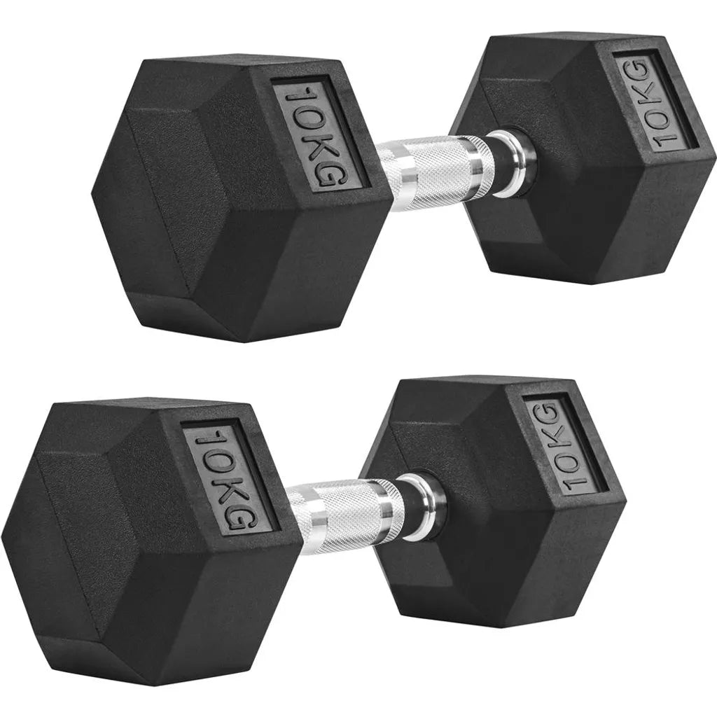 Yaheetech Halterset 2 x 10 kg – Zwart – Rubber Hex Dumbbells – 32 x 13,5 x 12 cm