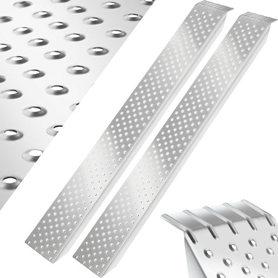 tectake® 2x Oprijplaten - Set van 2 Stalen Oprijplaten met Draagvermogen tot 400 kg - Antislip en Geperforeerd - Oprijplaat voor Auto, Aanhanger, Motorfiets, Zitmaaier, Rolstoel, Fiets (160 cm)