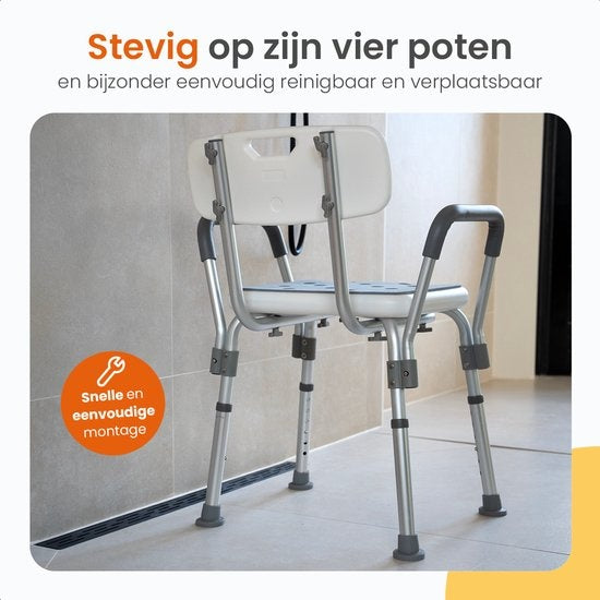 Goliving Verstelbare Douchestoel - Afneembare Arm- en Rugleuning - Douchekruk met Douchekop houder - Antislip - 3.2 kg - Hoogte 70-84 cm - Wit