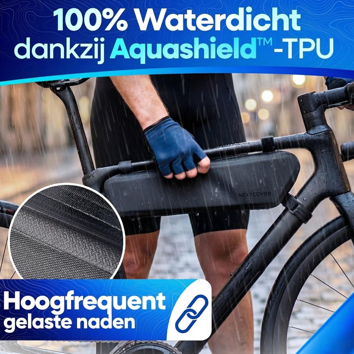 Nextcover Bikepacking Frametas - 38 cm - Zwart - 3 Liter - 100% Waterdicht TPU - Fiets Frametas voor Gravelbike, Racefiets & MTB