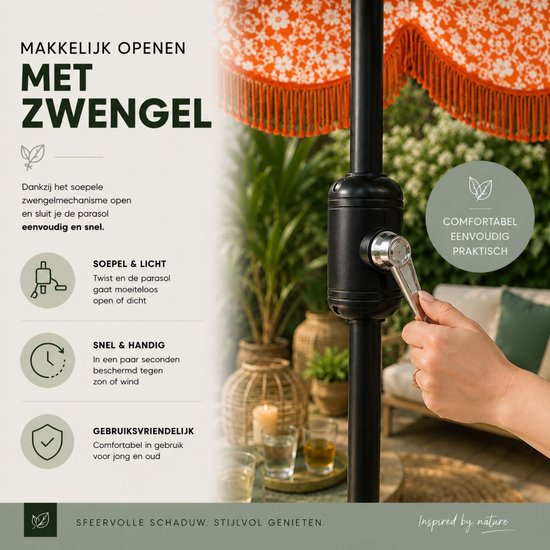 Mica Decorations Kelly Parasol met Draagtas - Stokparasol 238 x Ø235 cm - Tuin of Balkonparasol - Polyester, Staal - Oranje