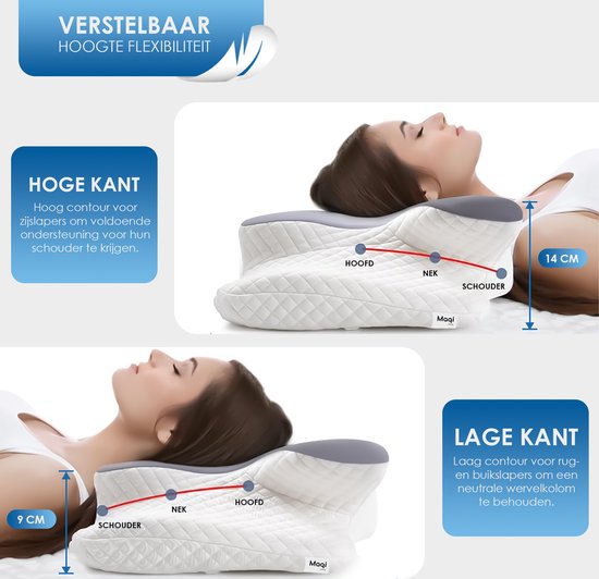 Maqi Living® Hoofdkussen Memory Foam voor Nekklachten – Orthopedisch & Ergonomisch kussen - Geschikt voor rug-, zij- en buikslapers - Traagschuim - Wit
