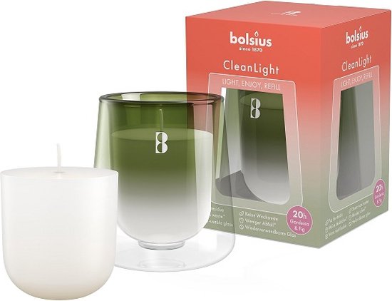 4 stuks Bolsius cleanlight transparant glas 115/55 met vulling (20 uur) Gardenia - Fig
