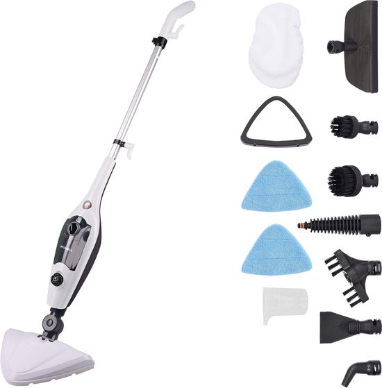 Powell Stoomreiniger - Handstoomreiniger - 2 in 1 - Tapijtreiniger - Stoomreiniger Vloer - Inclusief 10 opzetstukken - 240 V - 1300 W - Zwart/Wit