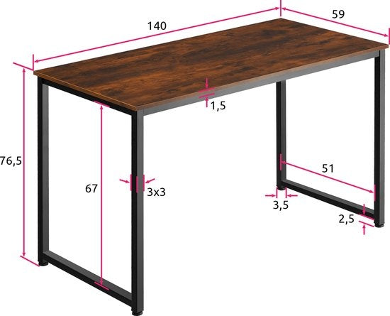 tectake® – bureau hoekbureau bureautafel kantoorbureau - 140 cm – industrieel – donkerbruin
