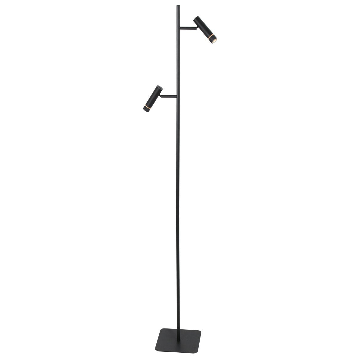 Vloerlamp Volari 4711ZW zwarte design 2-lichts leeslamp van Steinhauer met dim to warm LED, hoogte 157 cm, voet 21 x 21 cm, draaibaar en kantelbaar, ideaal voor binnen gebruik