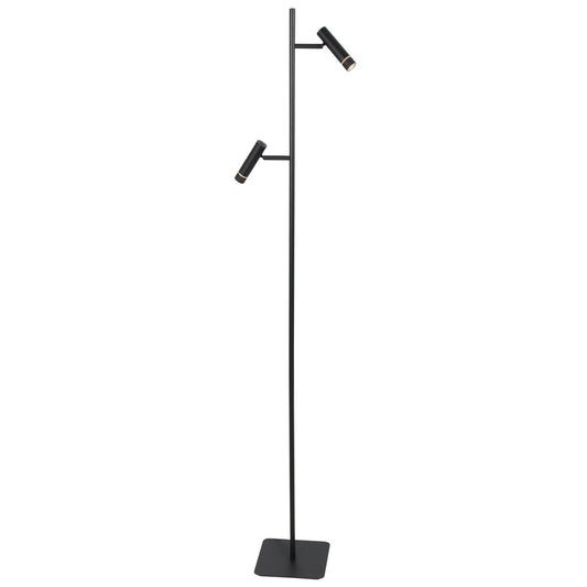 Vloerlamp Volari 4711ZW zwarte design 2-lichts leeslamp van Steinhauer met dim to warm LED, hoogte 157 cm, voet 21 x 21 cm, draaibaar en kantelbaar, ideaal voor binnen gebruik