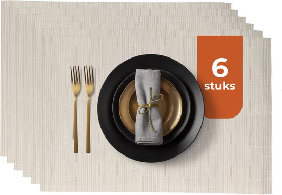 Castagnola Placemats - Placemat van Kunststof - Onderlegger - Onderzetter - Placemats Plastic en PVC - 6 Stuks - 45 x 30 cm - Beige