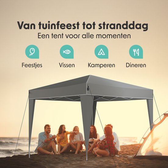 LifeGoods Partytent Plus - Opvouwbare tent - 3x3 m - Easy Up - Versterkt Frame - Waterdicht – Draagtas - Grijs