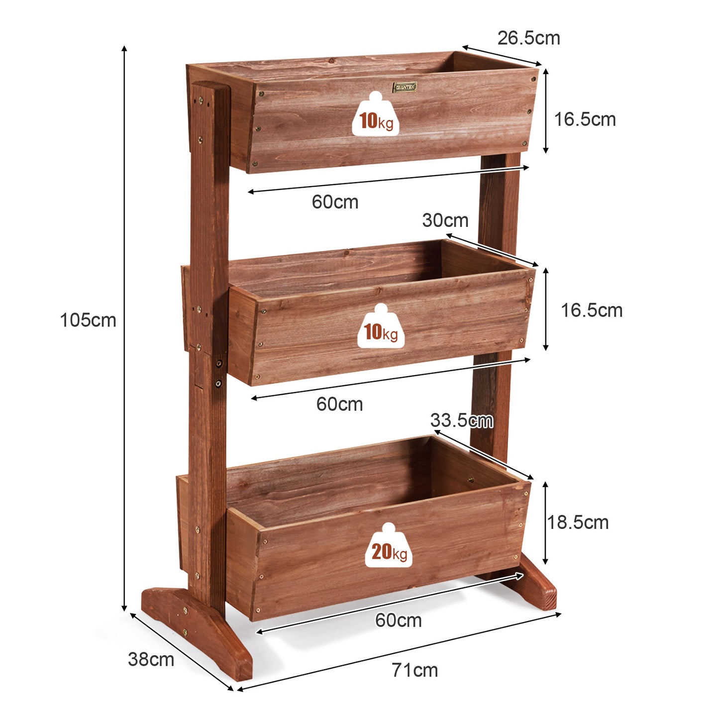 Coast Houten Bloemenrek Bloementrap 3 Planken - 71 x 38 x 105 cm - Bruin