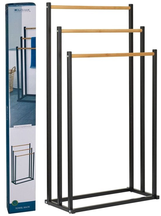 Bathroom Solutions Handdoekrek 45x23x85 cm Metaal/Bamboe/Zwart