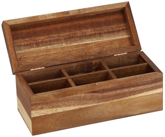 Daily Home theedoos hout 6 vakken bruin met scharnierdeksel.