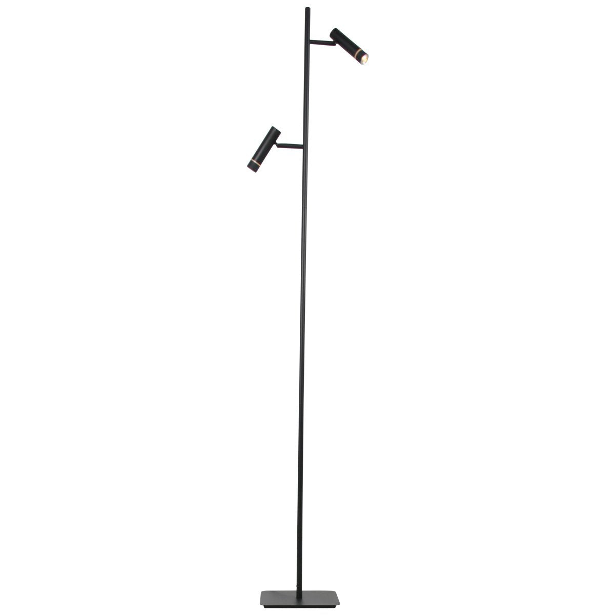 Vloerlamp Volari 4711ZW zwarte design 2-lichts leeslamp van Steinhauer met dim to warm LED, hoogte 157 cm, voet 21 x 21 cm, draaibaar en kantelbaar, ideaal voor binnen gebruik