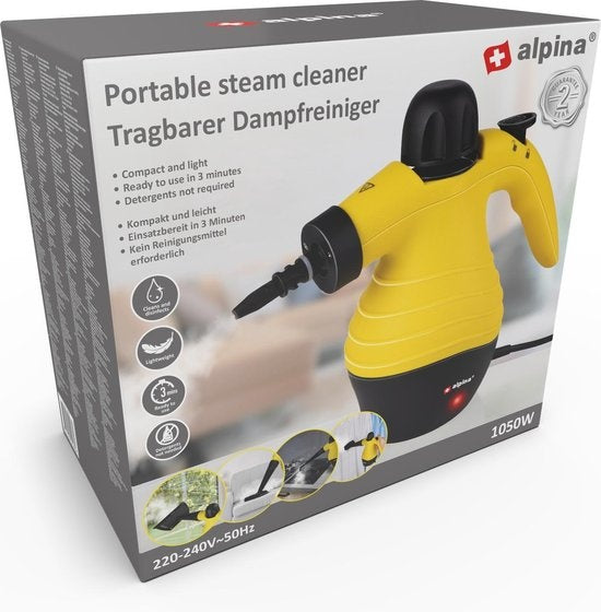 Alpina Handstoomreiniger  - 1050 Watt - met 10 Accessoires -  Zwart/Geel - 12x22x27 cm