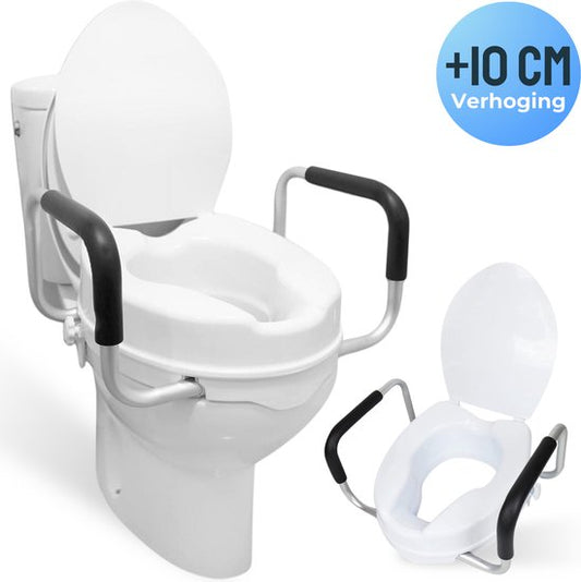 Hendriqs® WC Verhoger 10 cm met Armsteunen & Deksel - Toiletverhoger met Armleuning - Verhoogde WC Bril - Verhoger Volwassenen & Senioren - Toiletstoel in Hoogte Verstelbaar - WC Verhoging - Toiletbril Verhoger