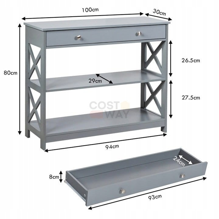 Coast Console Tafel 3 Niveau met Lade Houten Haltafel 100 x 30 x 80 cm Grijs