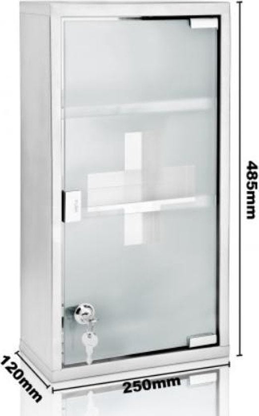 Monzana - Medicijnkastje met Slot - Zilver - RVS - 48,5cm x 25cm x 12cm