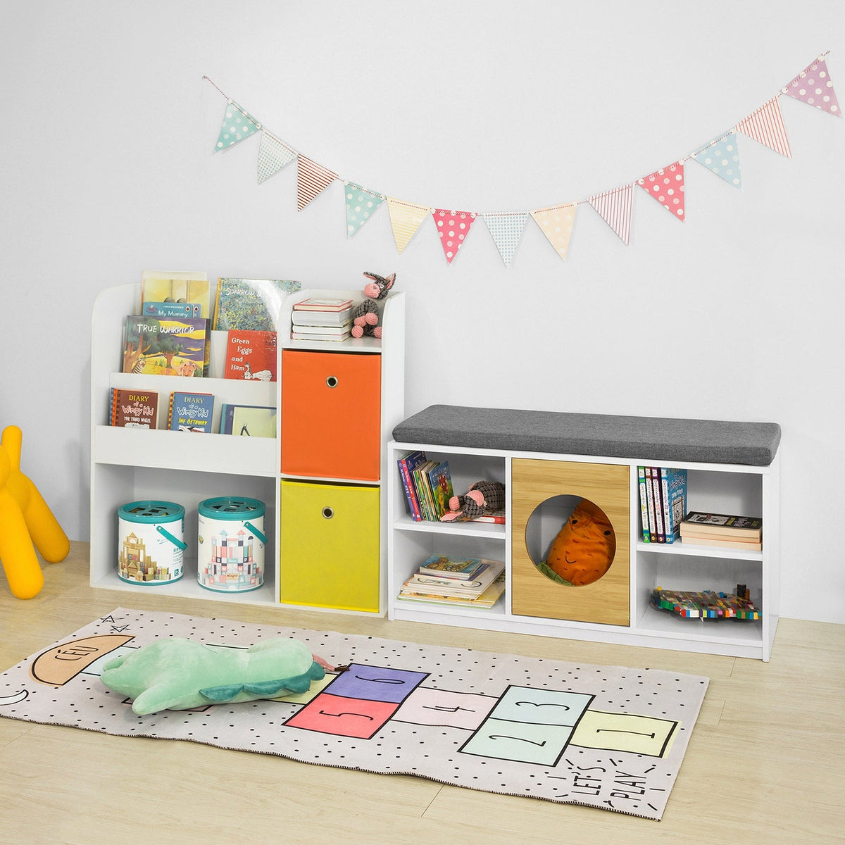 SoBuy Opbergkast voor Boeken en Speelgoed - 2 Manden - 89 x 35 x 88 cm - Wit