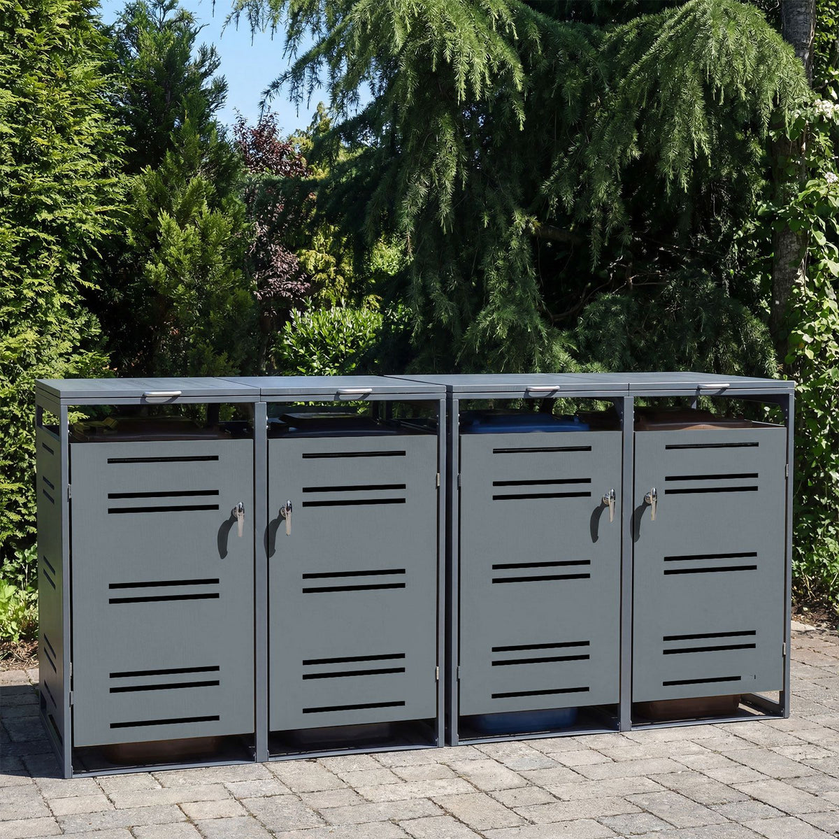 Coast Afvalcontaineroverkapping Voor 4 Bakken – 2x Set Van 2 – Gegalvaniseerd Metaal – Grijs