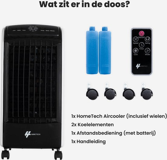 HomeTech FL-1701R Mobiele Aircooler met 3 Snelheden - Luchtkoeler Verrijdbaar met Afstandsbediening - 3 Bedrijfsmodi en Timer - Zwart/Wit