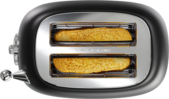 KitchenBrothers Retro Broodrooster - Toaster - 6 Warmteniveaus - 2 Extra Brede Sleuven - 815W - Zwart