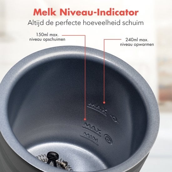 KitchenBrothers Elektrische Melkopschuimer - 4-in-1 - 240 ML - Handige Melkschuimer - Antraciet