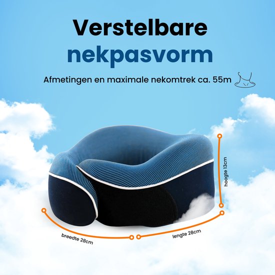 PurelyGoods® Nekkussen Set - Reiskussen - Vliegtuig & Auto - Memory Foam - Donkerblauw