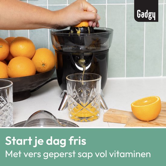 Gadgy Citruspers Elektrisch - Sinaasappelpers en Citroenpers met Schenktuit - Juicer met 2 perskegels - Antidrupsysteem - Antislip - 100W - Zwart - Vaatwasserbestendig