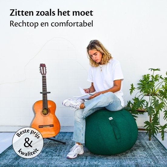 Bckz Zitbal Linnen 65 CM - Zitballen met Hoes - Balanskruk – Luxe Yoga Bal - Ergonomische Bureaustoel Bal - Donkergroen