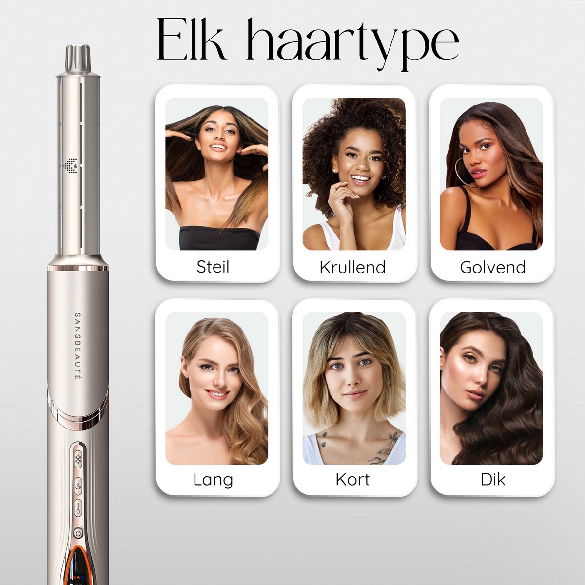 Sansbeauté® 7-in-1 Airstyler - Multistyler - Föhnborstel - Krultang - Stijlborstel - Haarstyler - Warmteborstel - Gold