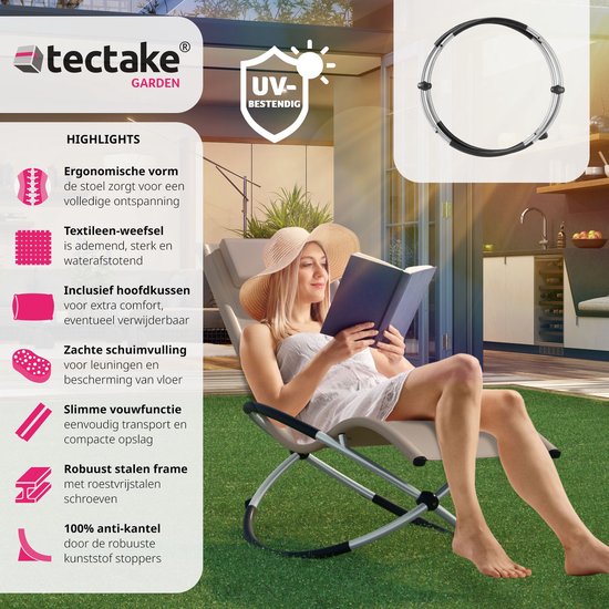 tectake® - ligstoel ligbed zonnebed - ergonomisch, opvouwbaar - Draagkracht 150 kg - beige -