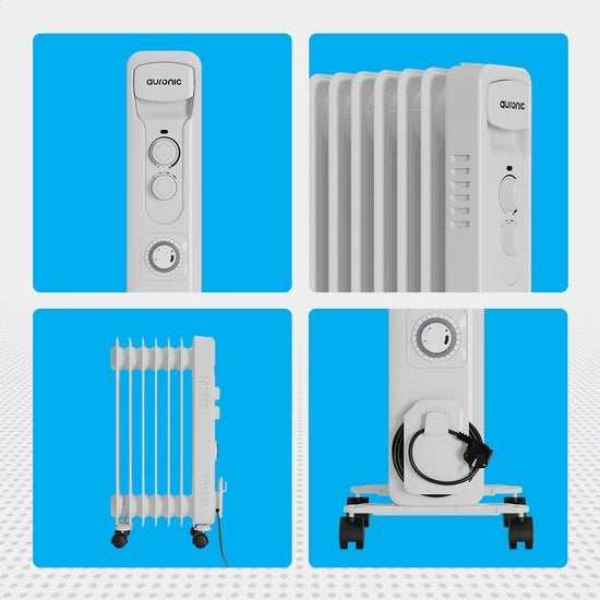 Auronic Olieradiator - Elektrische kachel - Thermostaat - Timer - 3 Standen - tot 1500W Heater - Wit